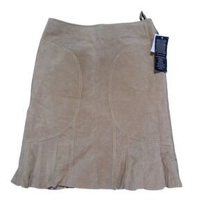 Moda International Women's Tulip Tan Suede Skirt  Back Zipper Fully Line Sz 8